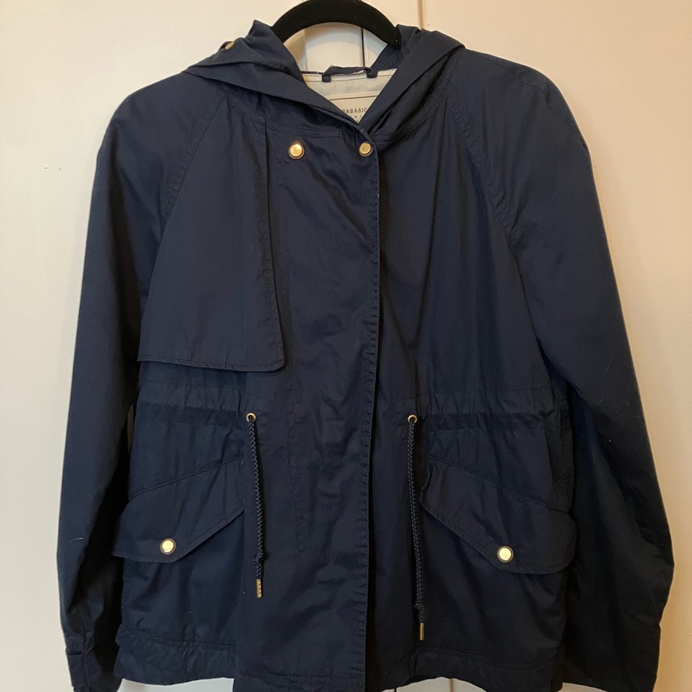 Zara Dark Blue Outerwear Jacket with Hood